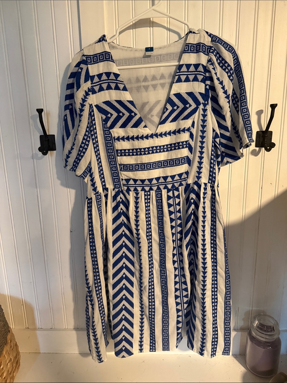Old Navy Blue and White Geometric Midi Dress